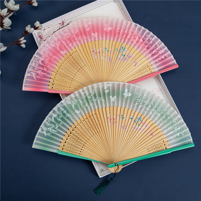 Japanese Fan - Leque de Bambu Dobrável com Borboletas