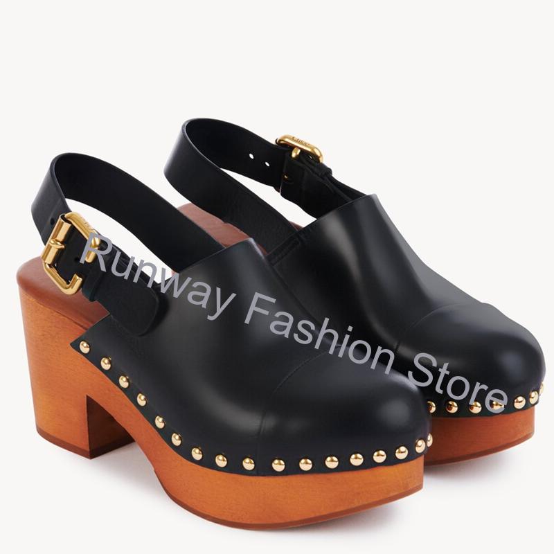 Geta Wooden Sandal - Mules de salto grosso com plataforma