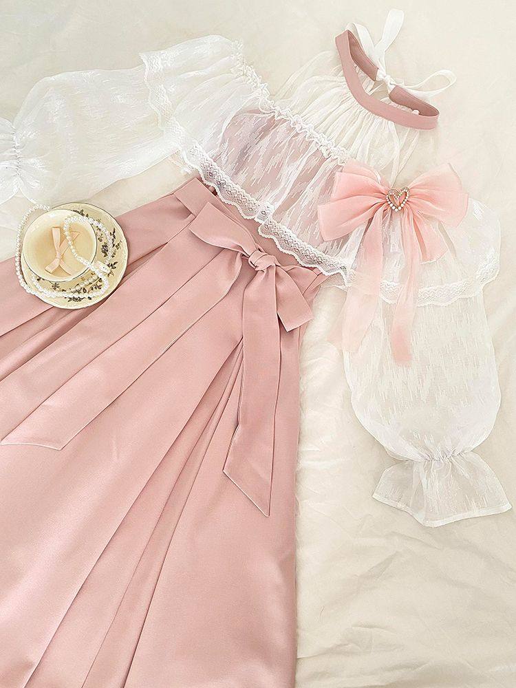 Japanese Tea - Vestido Maxi Rosa Clássico Japonês Lolita
