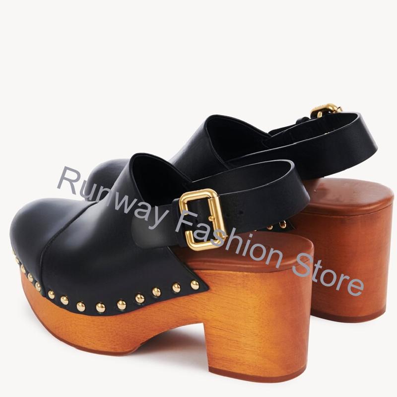 Mules de salto grosso com plat - Geta Wooden Sandal avaliação e preço
