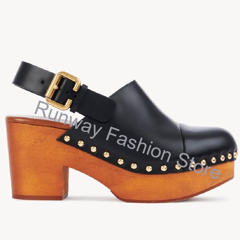 Mules de salto grosso com plat - Geta Wooden Sandal avaliação e preço